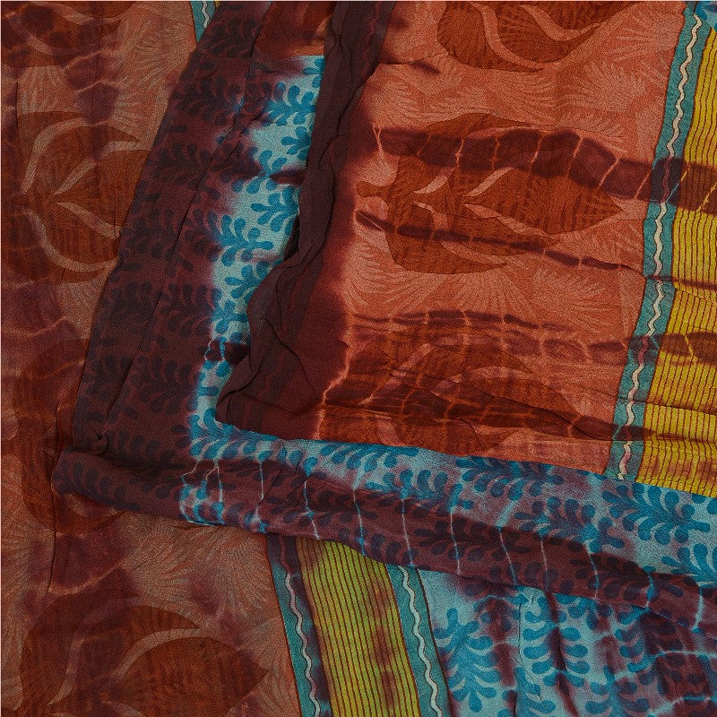 Sanskriti Vintage Sarees Blue Tie-Dye Pure Georgette Silk Sari 5yd Craft Sustainable Fabric