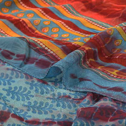 Sanskriti Vintage Sarees Blue Tie-Dye Pure Georgette Silk Sari 5yd Craft Sustainable Fabric