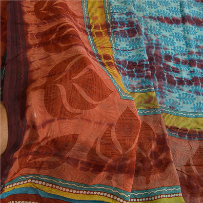 Sanskriti Vintage Sarees Blue Tie-Dye Pure Georgette Silk Sari 5yd Craft Sustainable Fabric