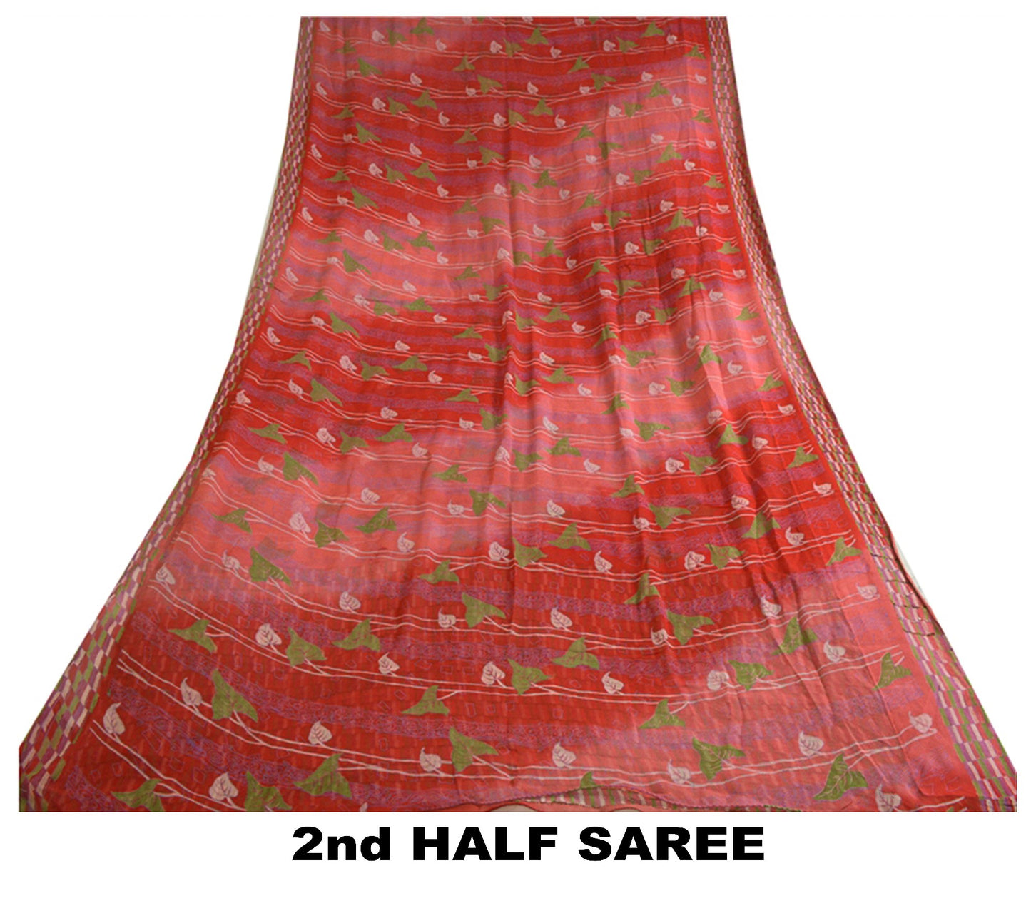 Sanskriti Vintage Sarees Rød/Pink Håndperle Ren Chiffon Silke Trykt Sari Bæredygtigt Stof
