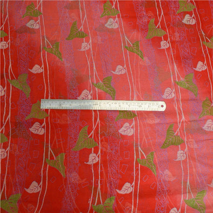 Sanskriti Vintage Sarees Rød/Pink Håndperle Ren Chiffon Silke Trykt Sari Bæredygtigt Stof