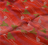 Sanskriti Vintage Sarees Rød/Pink Håndperle Ren Chiffon Silke Trykt Sari Bæredygtigt Stof