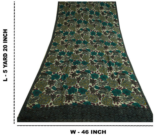 Sanskriti Vintage Sarees Multi Pure Georgette Silk Printed Sari 5yd Craft Sustainable Fabric