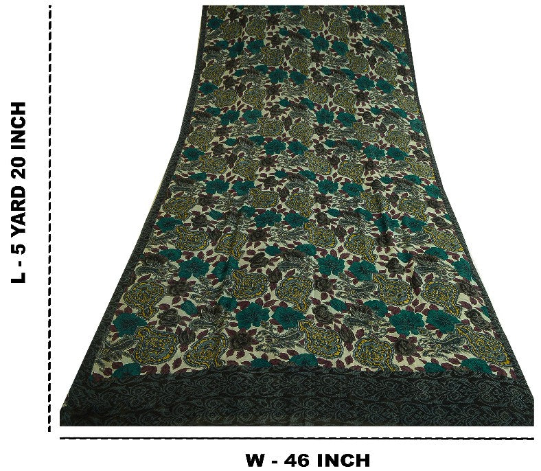 Sanskriti Vintage Sarees Multi Pure Georgette Silk Printed Sari 5yd Craft Sustainable Fabric