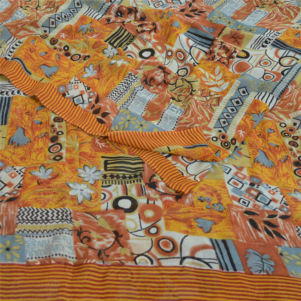 Sanskriti Vintage Sarees Multi Pure Georgette Silk Printed Sari 5yd Craft Fabric