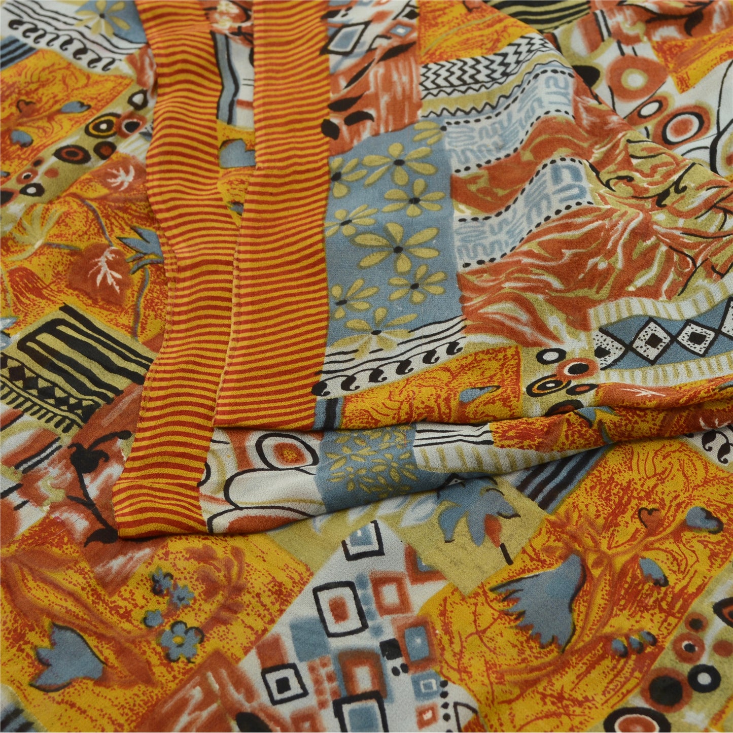 Sanskriti Vintage Sarees Multi Pure Georgette Silk Printed Sari 5yd Craft Fabric