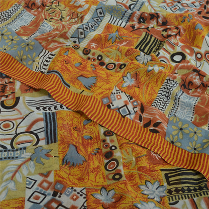 Sanskriti Vintage Sarees Multi Pure Georgette Silk Printed Sari 5yd Craft Fabric