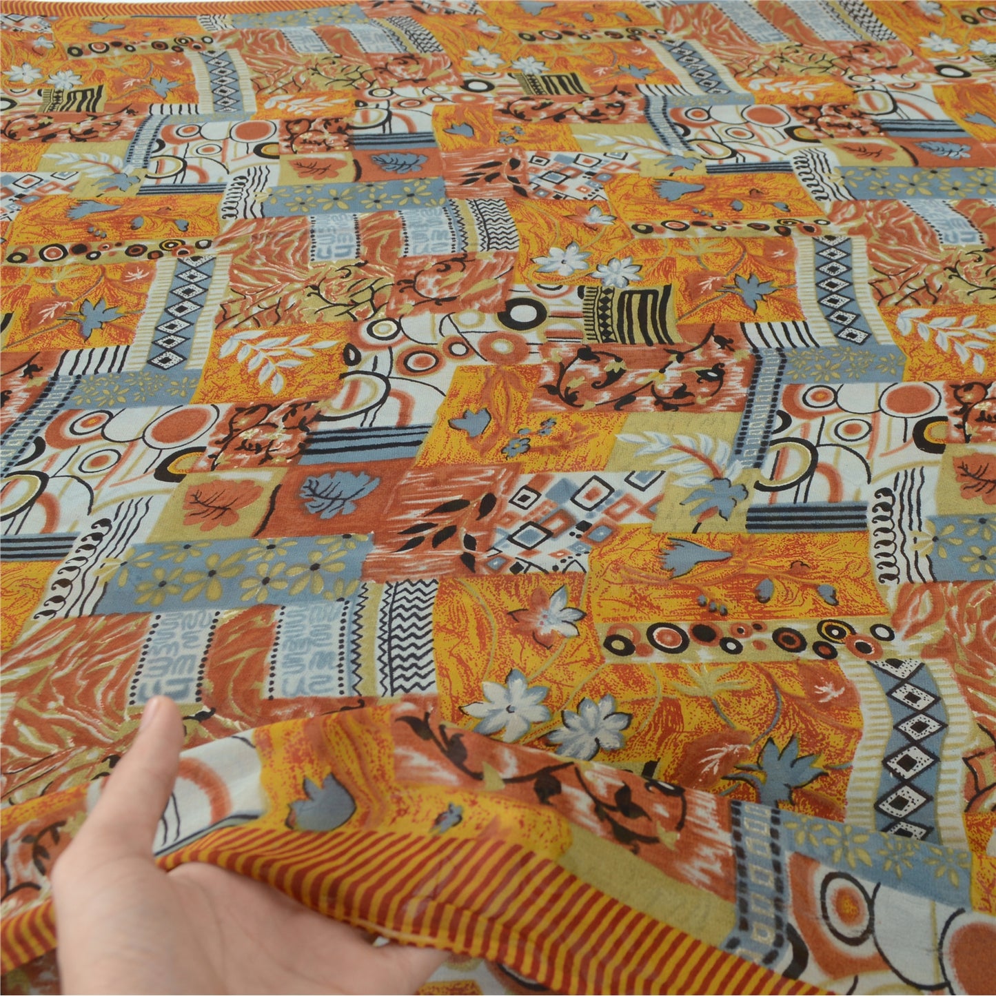 Sanskriti Vintage Sarees Multi Pure Georgette Silk Printed Sari 5yd Craft Fabric