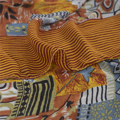 Sanskriti Vintage Sarees Multi Pure Georgette Silk Printed Sari 5yd Craft Fabric