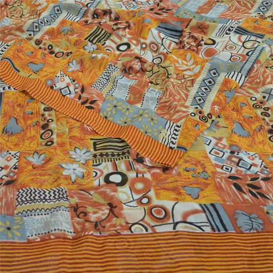 Sanskriti Vintage Sarees Multi Pure Georgette Silk Printed Sari 5yd Craft Fabric