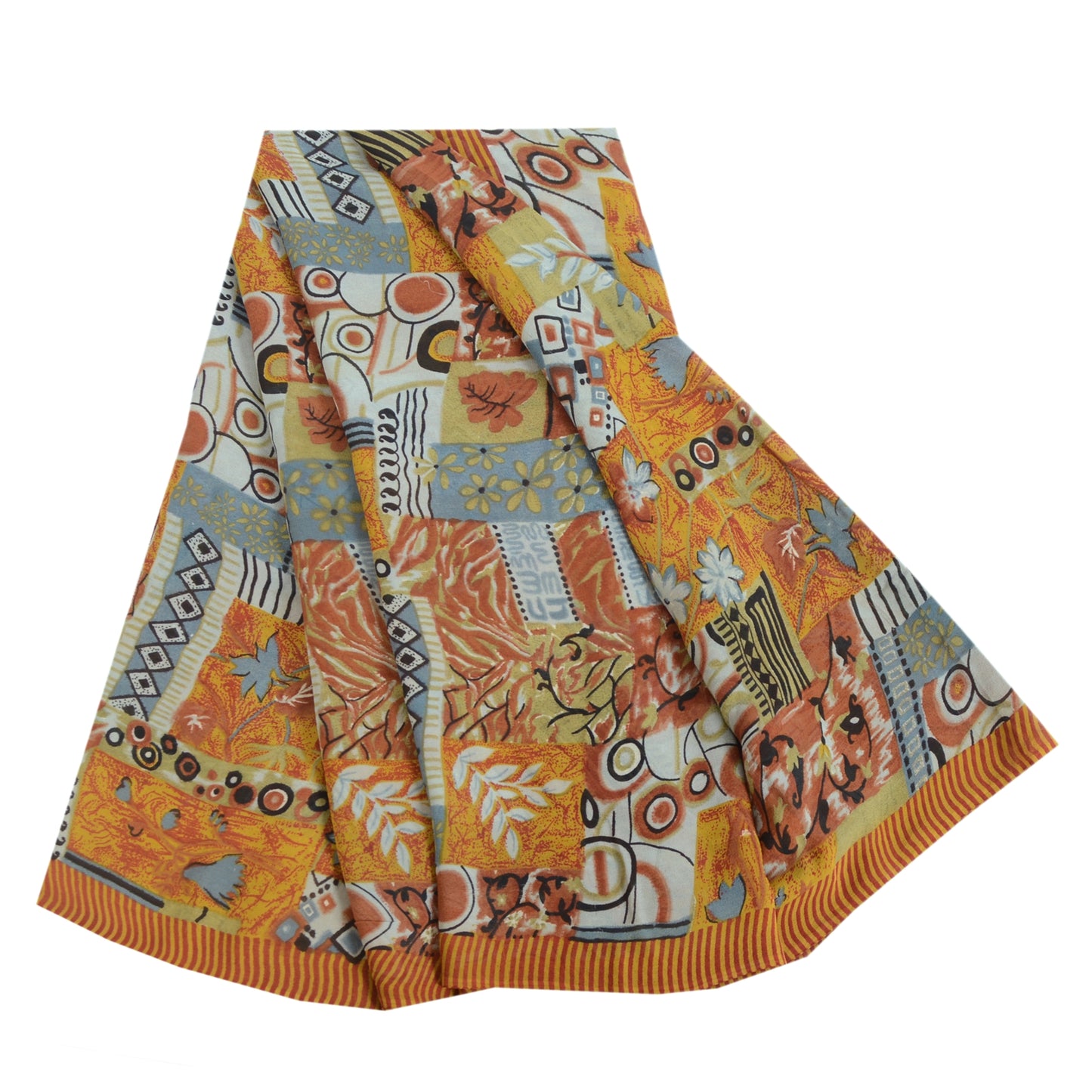 Sanskriti Vintage Sarees Multi Pure Georgette Silk Printed Sari 5yd Craft Fabric