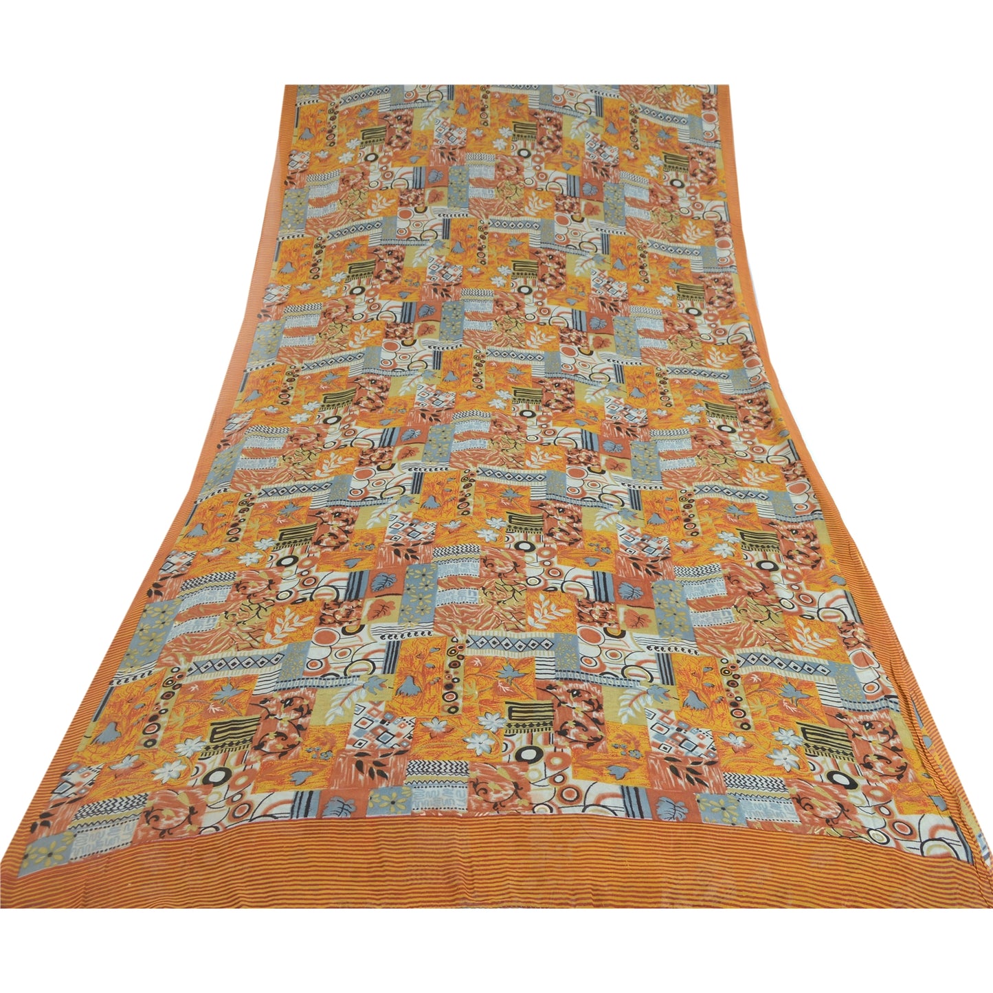 Sanskriti Vintage Sarees Multi Pure Georgette Silk Printed Sari 5yd Craft Fabric