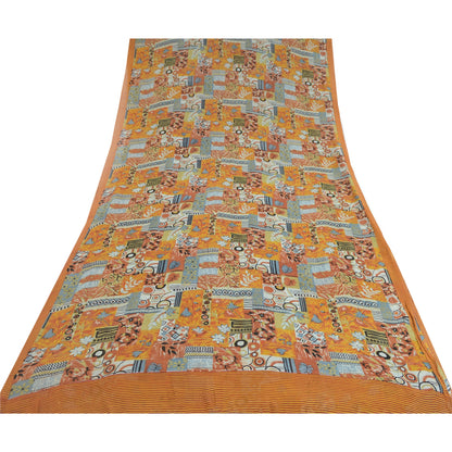 Sanskriti Vintage Sarees Multi Pure Georgette Silk Printed Sari 5yd Craft Fabric