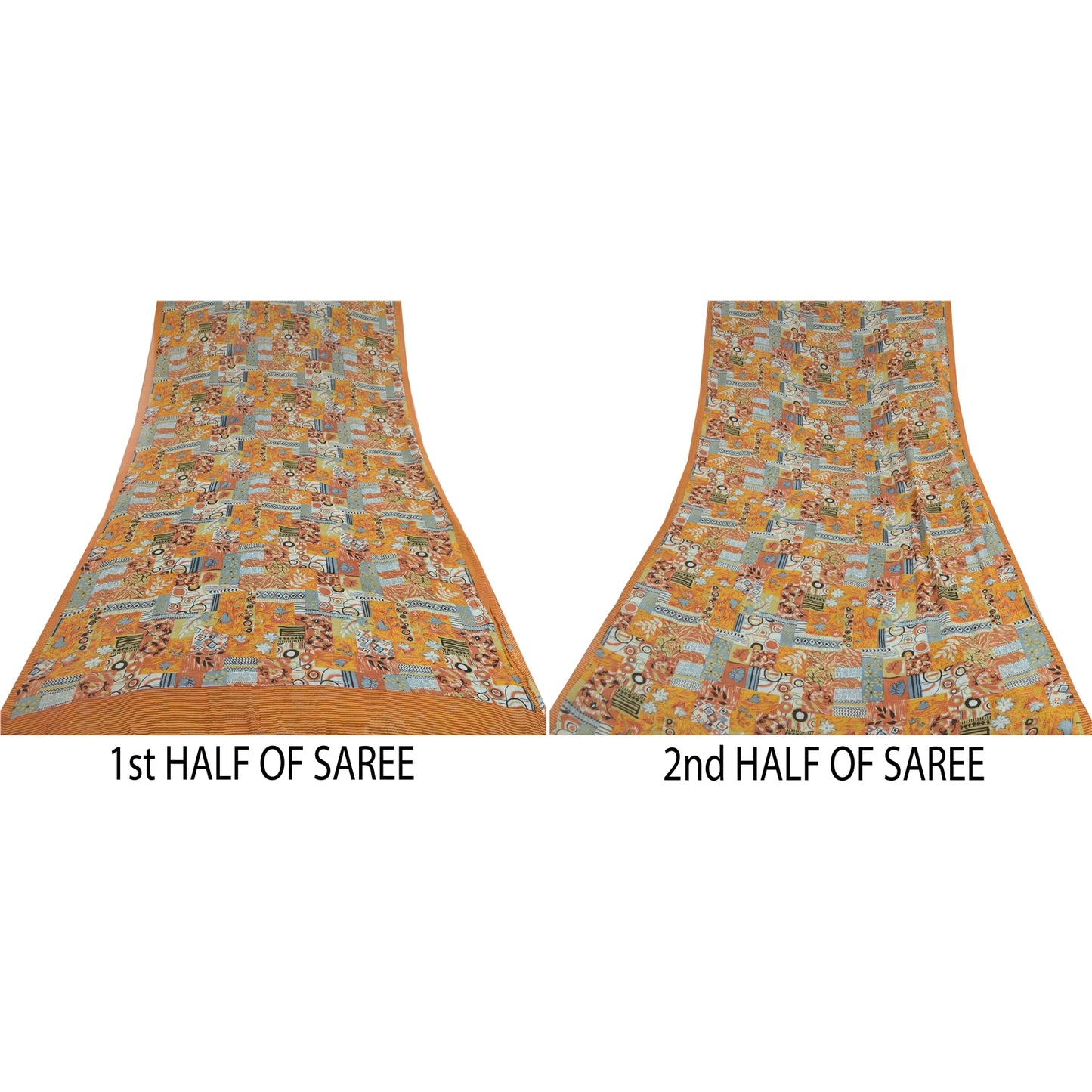 Sanskriti Vintage Sarees Multi Pure Georgette Silk Printed Sari 5yd Craft Fabric