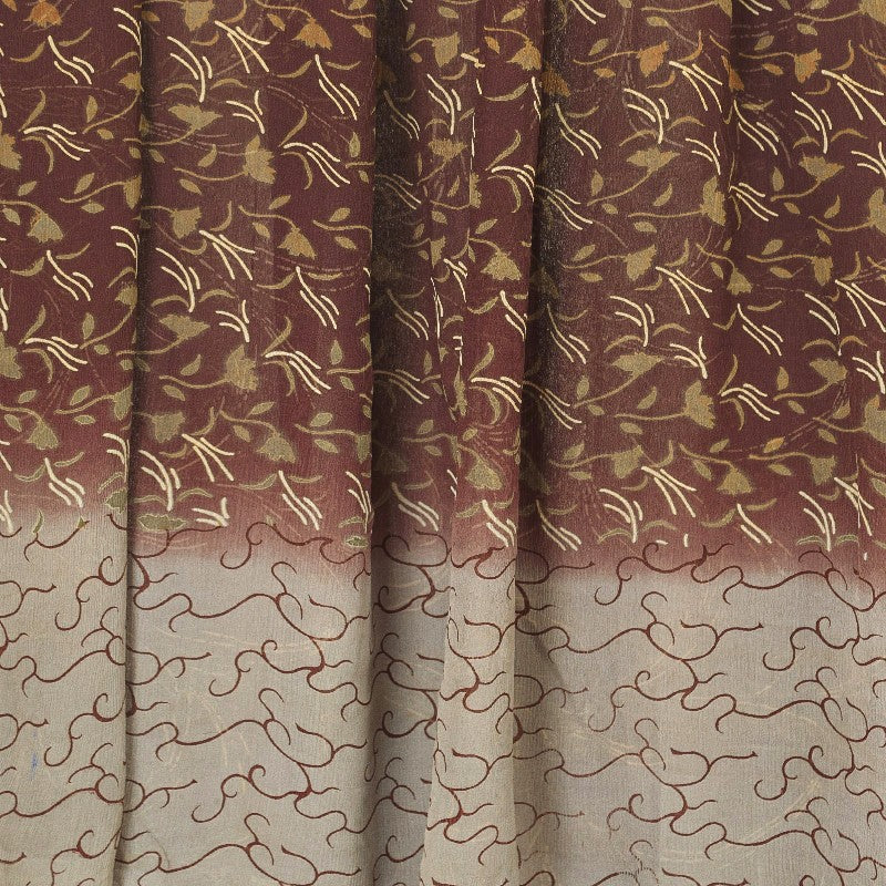 Sanskriti Vintage Sarees Indian Brown Pure Chiffon Silk Print Sari Craft Sustainable Fabric