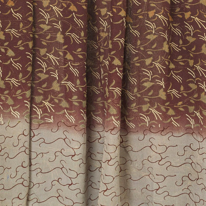 Sanskriti Vintage Sarees Indian Brown Pure Chiffon Silk Print Sari Craft Sustainable Fabric