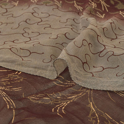 Sanskriti Vintage Sarees Indian Brown Pure Chiffon Silk Print Sari Craft Sustainable Fabric