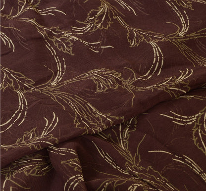 Sanskriti Vintage Sarees Indian Brown Pure Chiffon Silk Print Sari Craft Sustainable Fabric