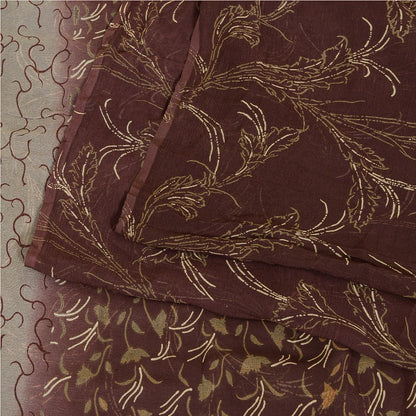 Sanskriti Vintage Sarees Indian Brown Pure Chiffon Silk Print Sari Craft Sustainable Fabric
