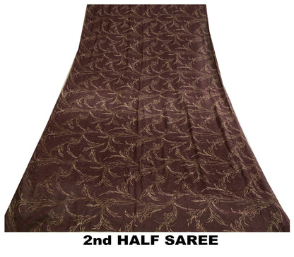 Sanskriti Vintage Sarees Indian Brown Pure Chiffon Silk Print Sari Craft Sustainable Fabric