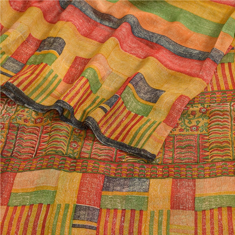 Sanskriti Vintage Sarees Multi Pure Georgette Silk Printed Sari 5yd Craft Sustainable Fabric