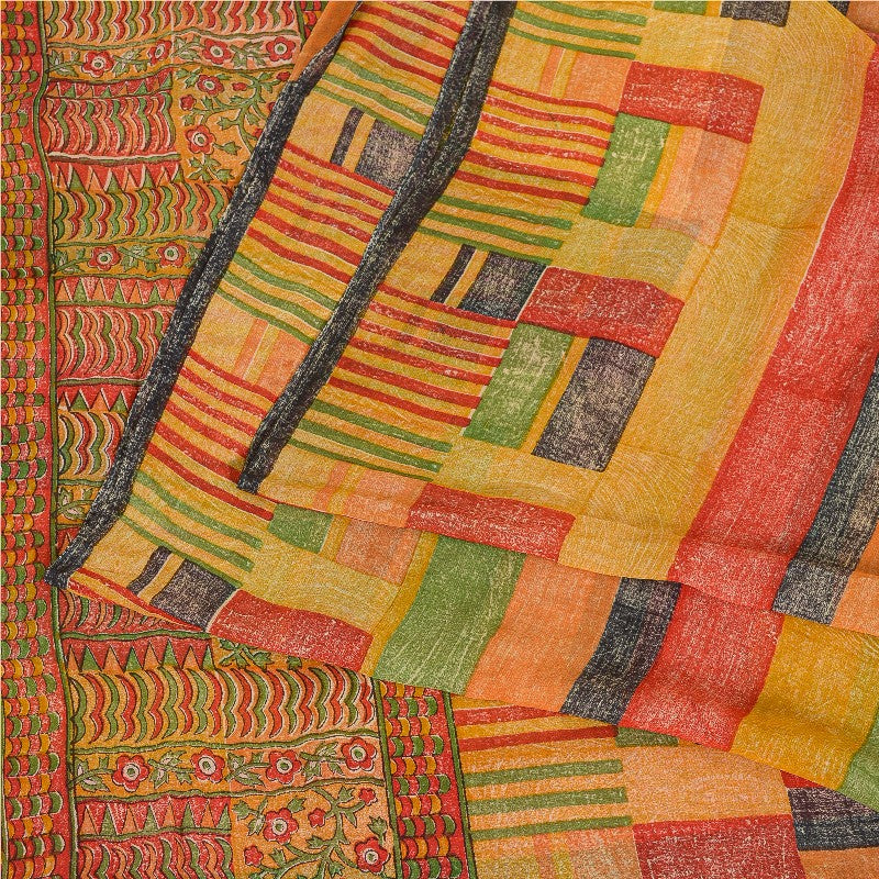 Sanskriti Vintage Sarees Multi Pure Georgette Silk Printed Sari 5yd Craft Sustainable Fabric
