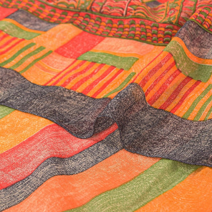 Sanskriti Vintage Sarees Multi Pure Georgette Silk Printed Sari 5yd Craft Sustainable Fabric