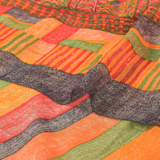 Sanskriti Vintage Sarees Multi Pure Georgette Silk Printed Sari 5yd Craft Sustainable Fabric