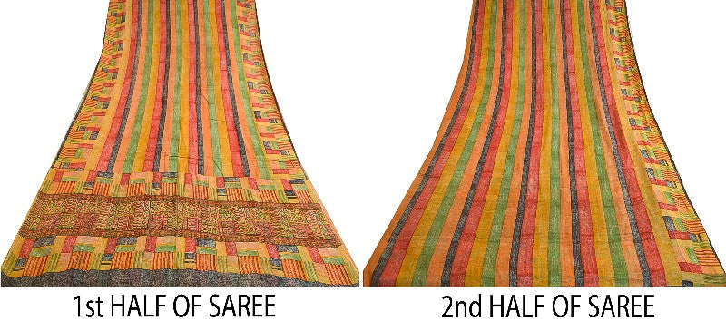 Sanskriti Vintage Sarees Multi Pure Georgette Silk Printed Sari 5yd Craft Sustainable Fabric
