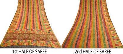Sanskriti Vintage Sarees Multi Pure Georgette Silk Printed Sari 5yd Craft Sustainable Fabric