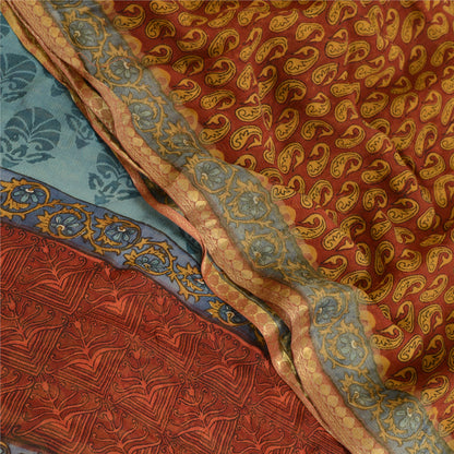 Sanskriti Vintage Saree Dark Red Pure Chiffon Silk Printed Sari Craft Fabric
