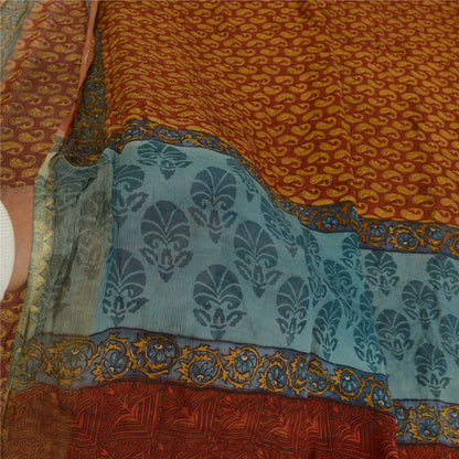 Sanskriti Vintage Saree Dark Red Pure Chiffon Silk Printed Sari Craft Fabric