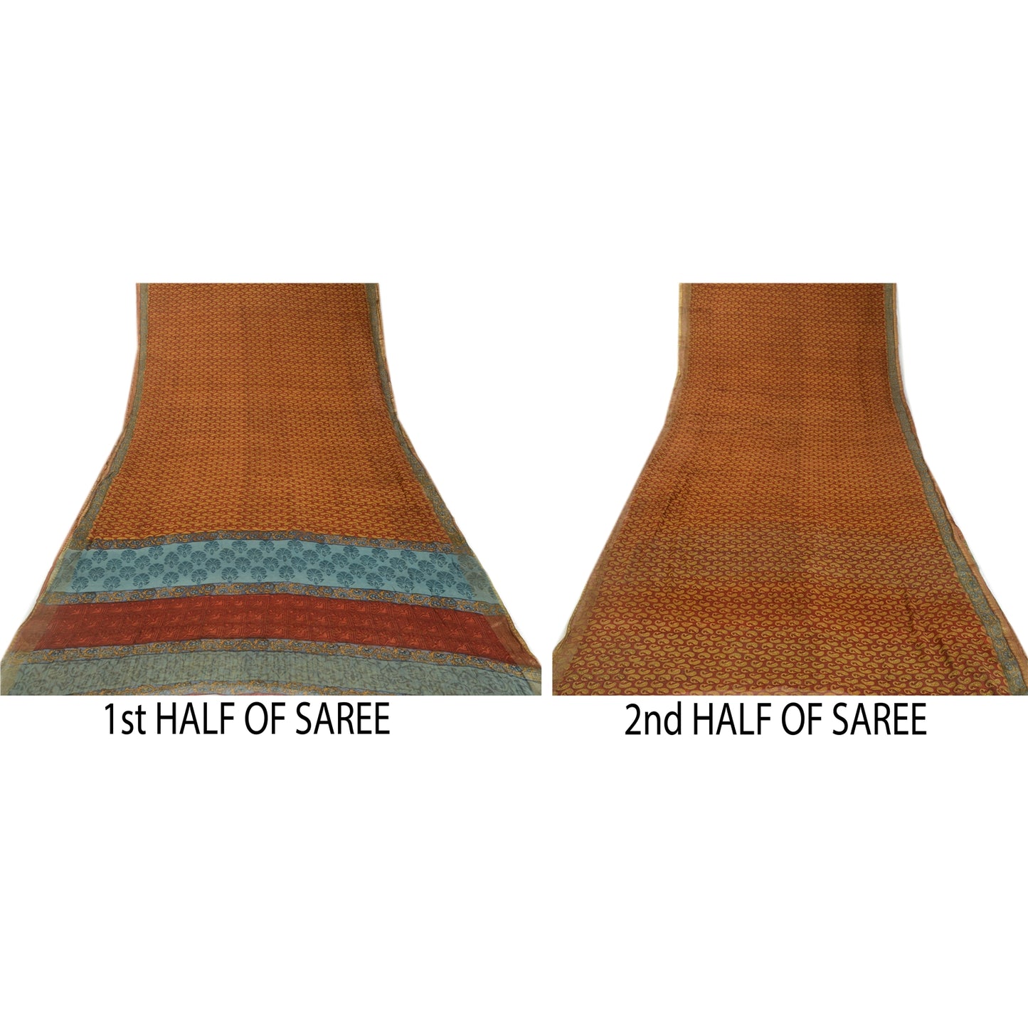 Sanskriti Vintage Saree Dark Red Pure Chiffon Silk Printed Sari Craft Fabric