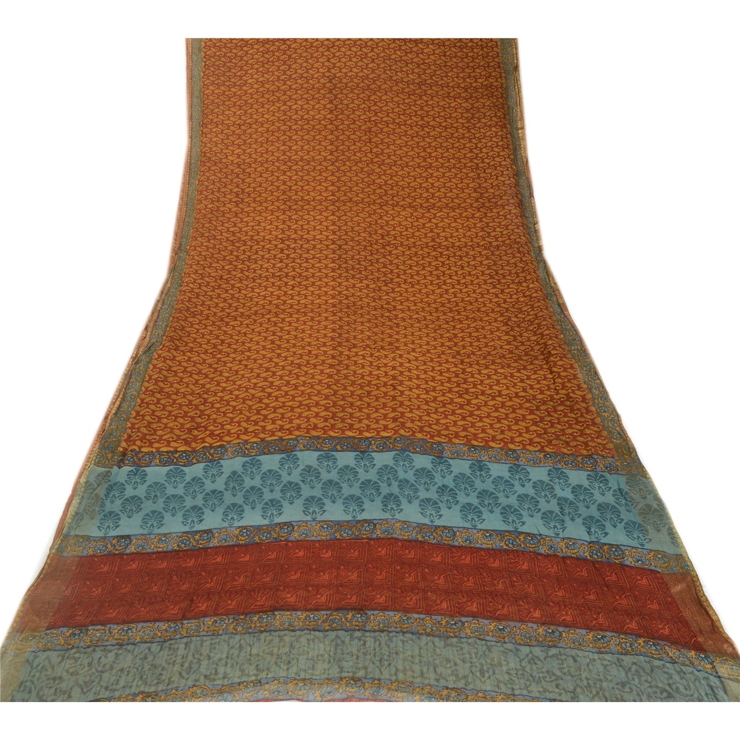 Sanskriti Vintage Saree Dark Red Pure Chiffon Silk Printed Sari Craft Fabric