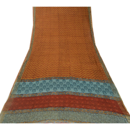 Sanskriti Vintage Saree Dark Red Pure Chiffon Silk Printed Sari Craft Fabric