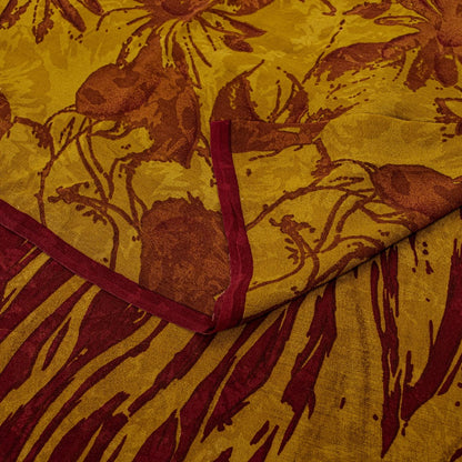 Sanskriti Vintage Sarees Mustard/Red Pure Georgette Silk Printed Sari 5yd Sustainable Fabric
