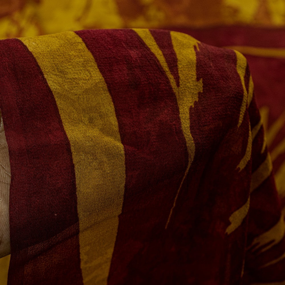 Sanskriti Vintage Sarees Mustard/Red Pure Georgette Silk Printed Sari 5yd Sustainable Fabric