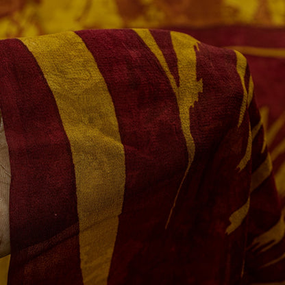 Sanskriti Vintage Sarees Mustard/Red Pure Georgette Silk Printed Sari 5yd Sustainable Fabric