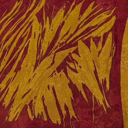 Sanskriti Vintage Sarees Mustard/Red Pure Georgette Silk Printed Sari 5yd Sustainable Fabric