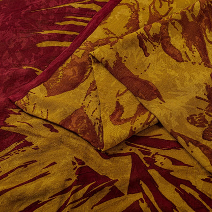 Sanskriti Vintage Sarees Mustard/Red Pure Georgette Silk Printed Sari 5yd Sustainable Fabric