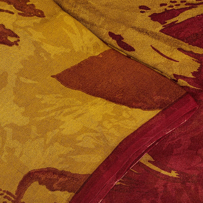 Sanskriti Vintage Sarees Mustard/Red Pure Georgette Silk Printed Sari 5yd Sustainable Fabric