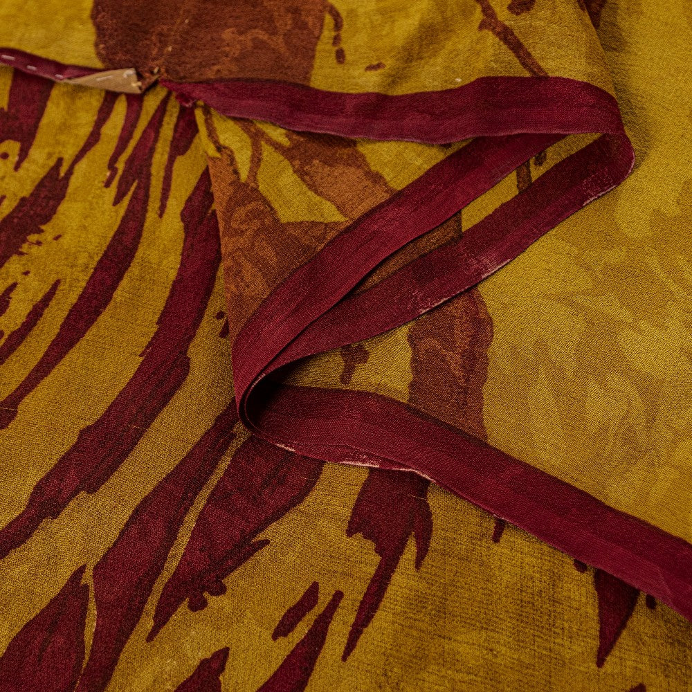 Sanskriti Vintage Sarees Mustard/Red Pure Georgette Silk Printed Sari 5yd Sustainable Fabric