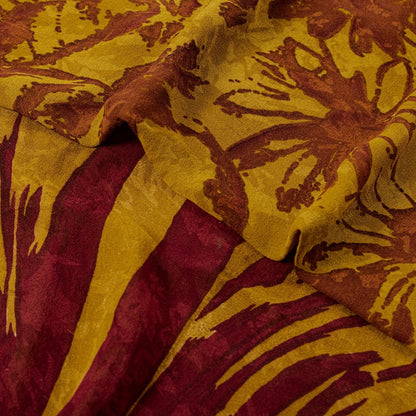 Sanskriti Vintage Sarees Mustard/Red Pure Georgette Silk Printed Sari 5yd Sustainable Fabric