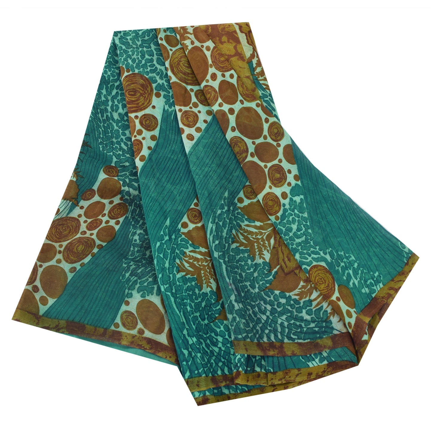 Sanskriti Vintage Sarees Blue/Brown Pure Georgette Silk Print Sari Craft Sustainable Fabric