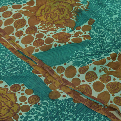 Sanskriti Vintage Sarees Blue/Brown Pure Georgette Silk Print Sari Craft Sustainable Fabric