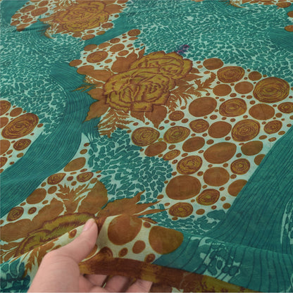 Sanskriti Vintage Sarees Blue/Brown Pure Georgette Silk Print Sari Craft Sustainable Fabric