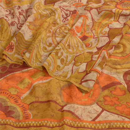 Sanskriti Vintage Sarees Indian Heena-Green Georgette Printed Sari Craft Sustainable Fabric