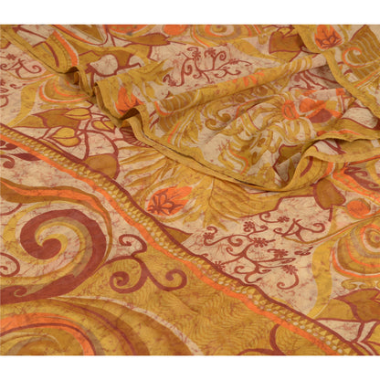 Sanskriti Vintage Sarees Indian Heena-Green Georgette Printed Sari Craft Sustainable Fabric