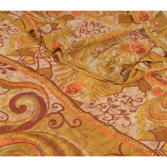 Sanskriti Vintage Sarees Indisk Heena-Grøn Georgette Trykt Sari Håndværk Bæredygtigt Stoff