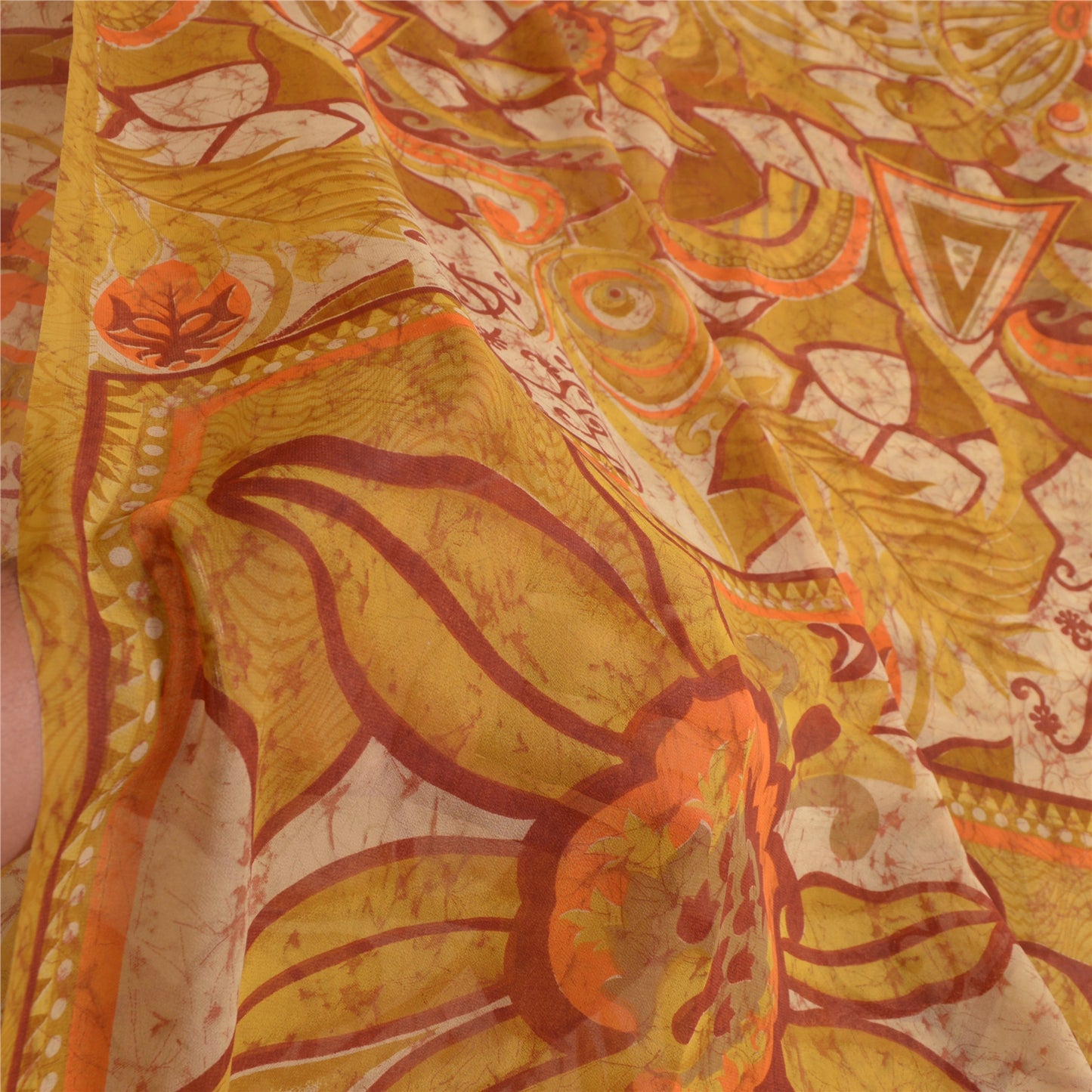 Sanskriti Vintage Sarees Indian Heena-Green Georgette Printed Sari Craft Sustainable Fabric